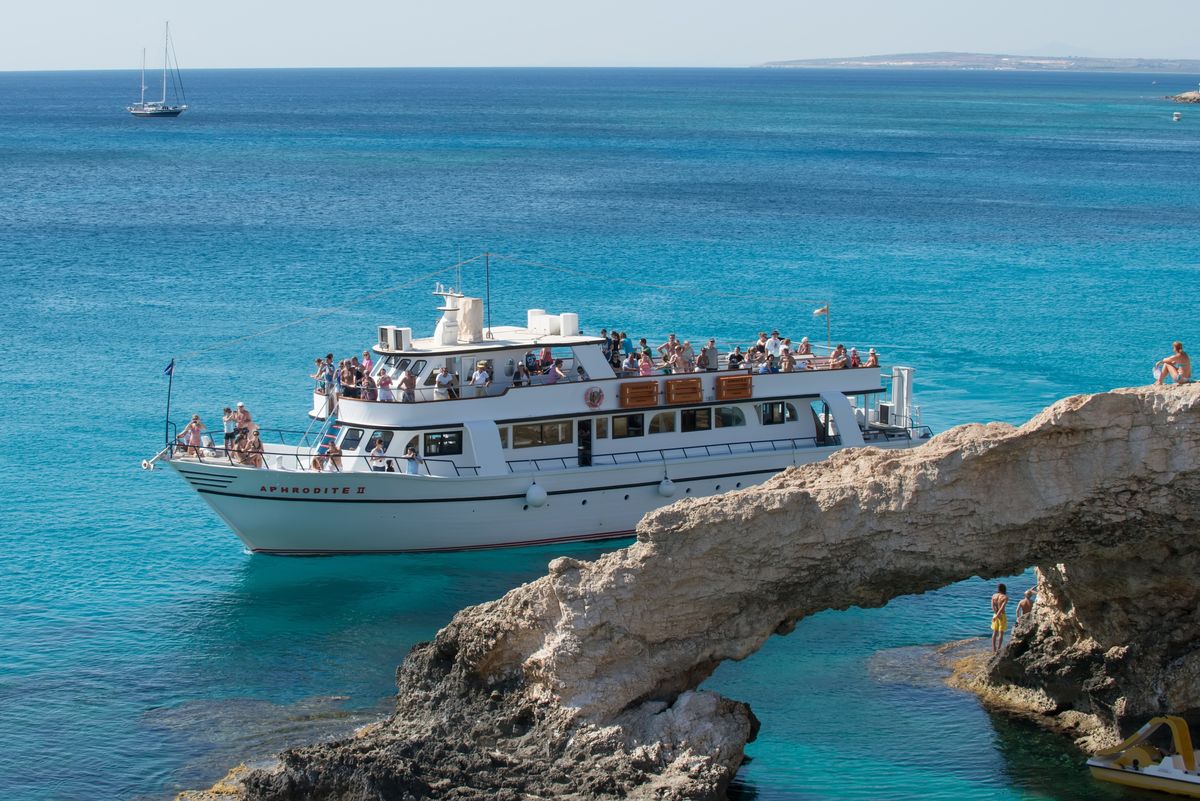 Aphrodite II cruise passing sea caves Cape Greco Ayia Napa