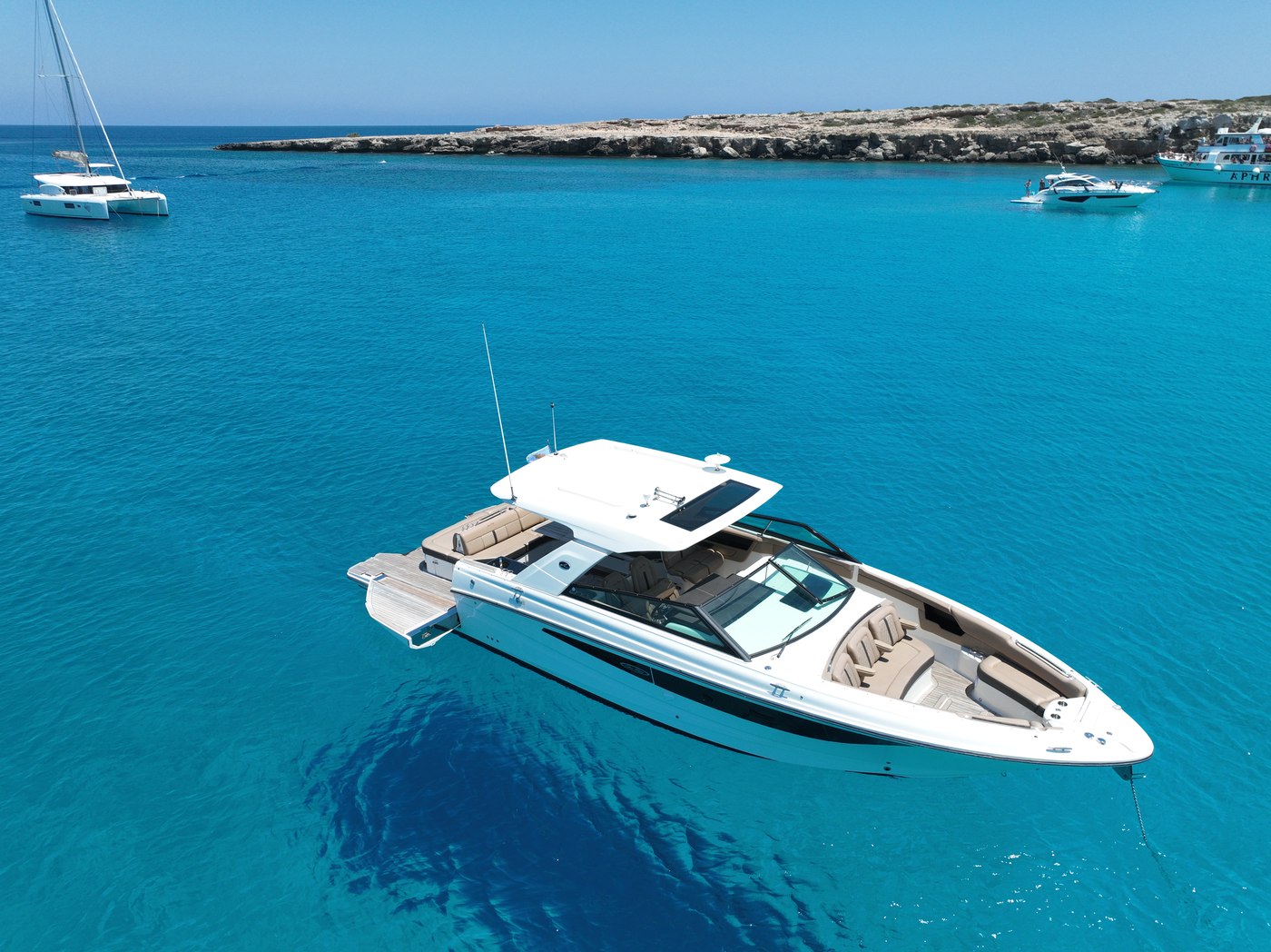Sea Ray SLX 400 aerial view Ayia Napa Blue Lagoon