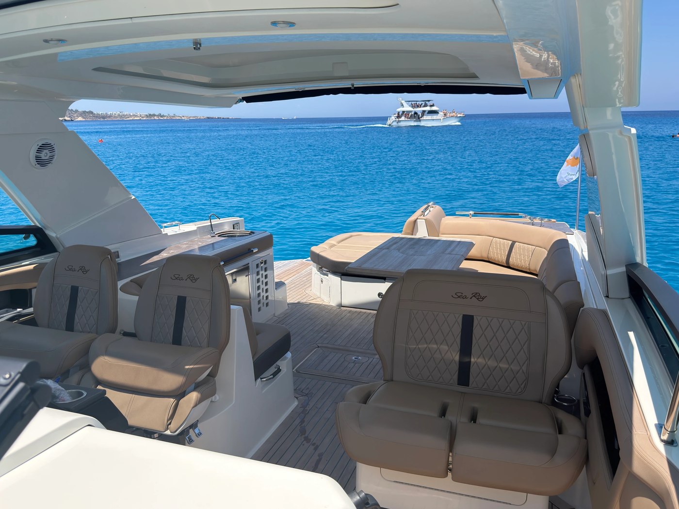 Sea Ray SLX 400 cockpit interior Ayia Napa