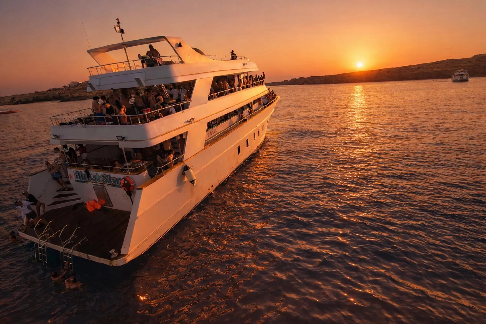 Blue Star Luxury Sunset Cruise Ayia Napa — golden hour on the Mediterranean