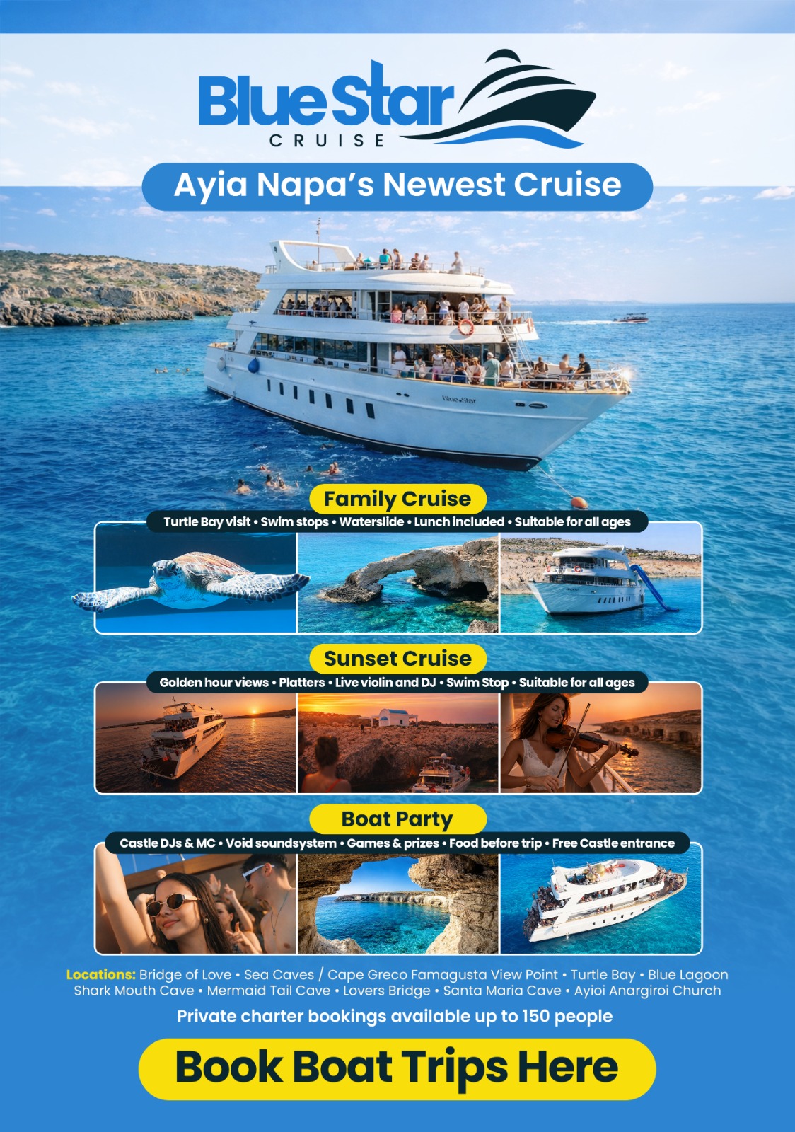 Blue Star Cruises Ayia Napa 2026 — Family Cruise, Sunset Cruise, Boat Party