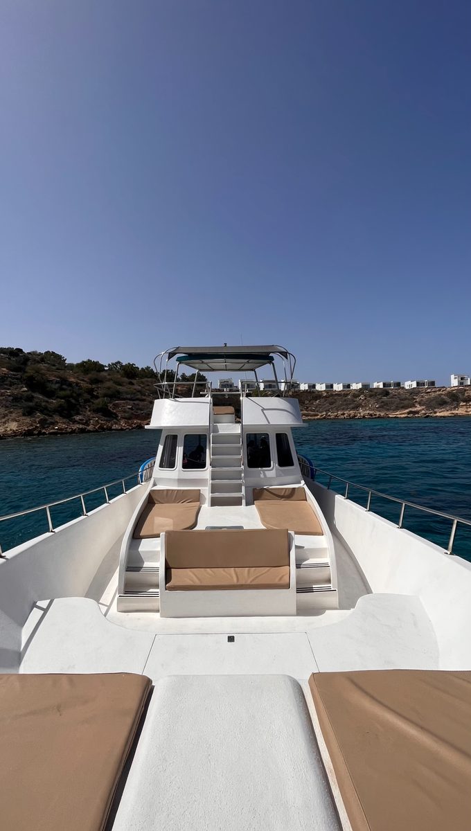 Deck of fishing charter boat Ayia Napa