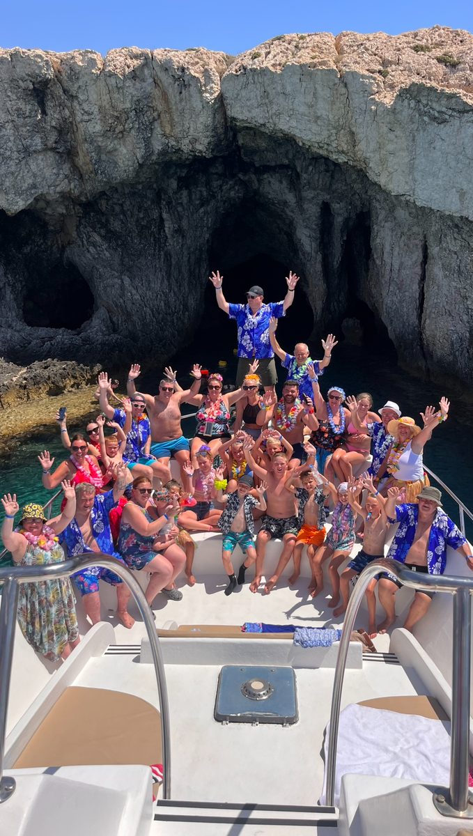 Large group on private charter boat Ayia Napa sea caves