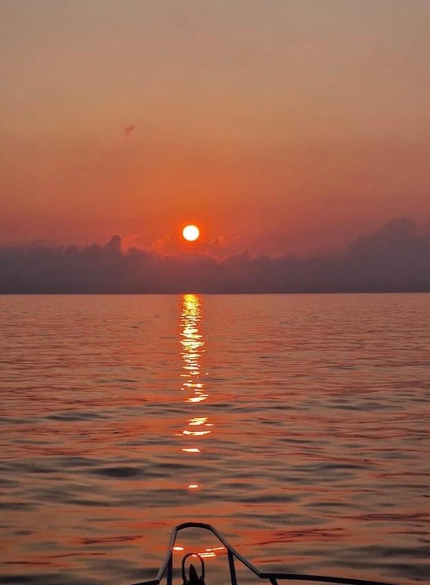 Beautiful sunset from fishing boat Ayia Napa Cyprus
