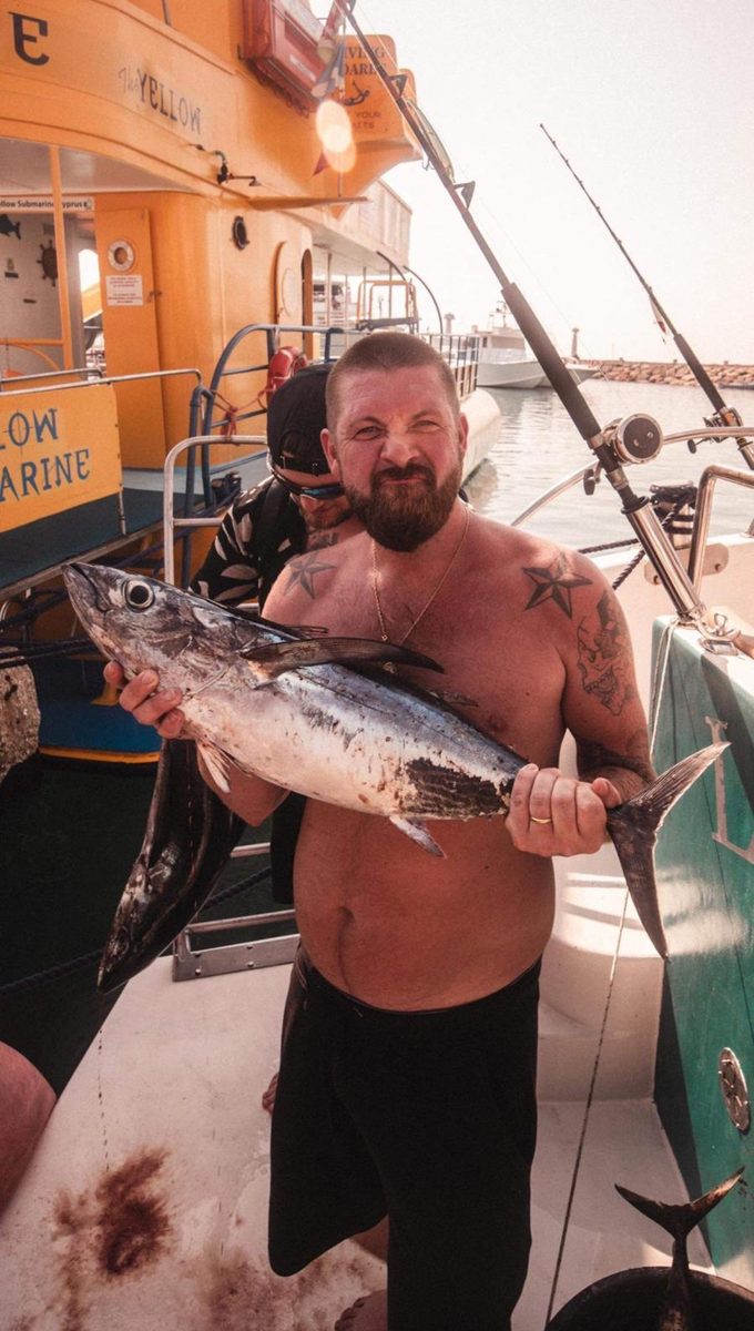 Man holding large tuna at Ayia Napa harbour