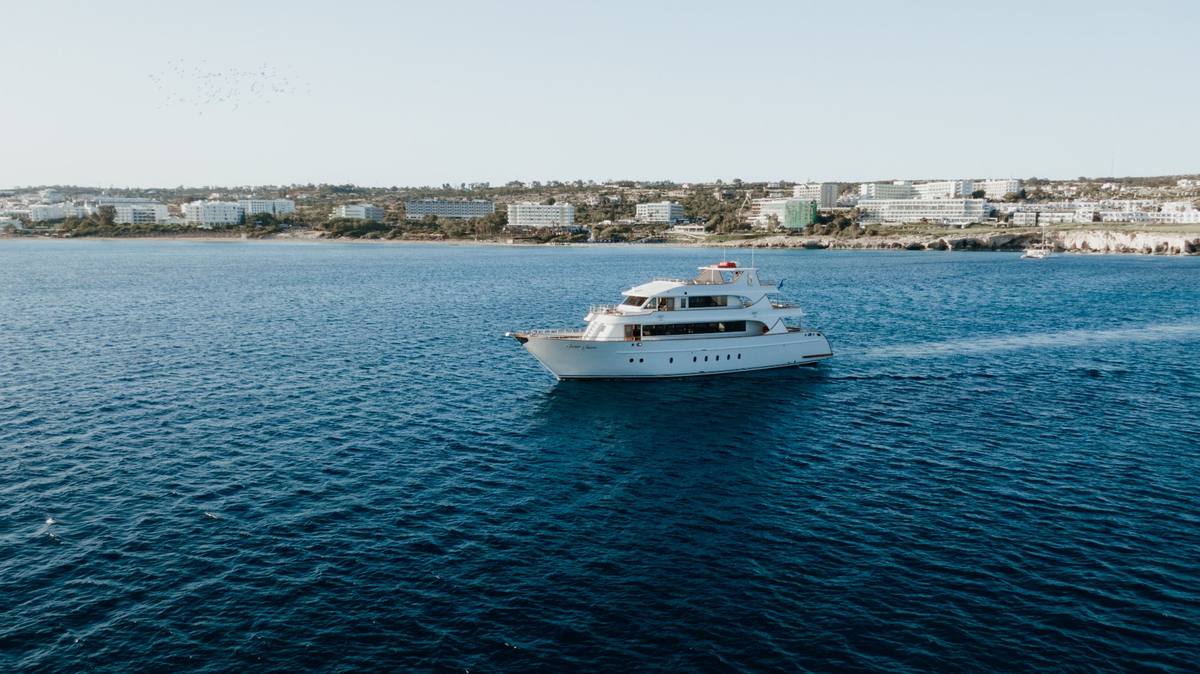 Ocean Queen cruising along the Ayia Napa coastline