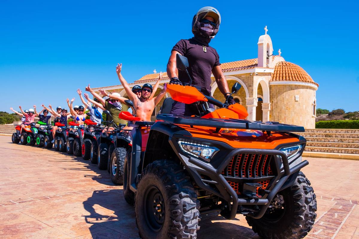 Quad safari group at chapel Ayia Napa Cape Greco