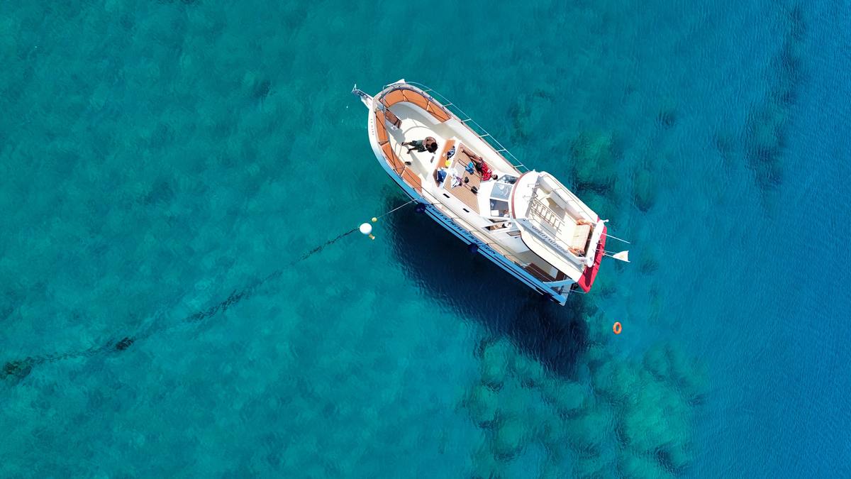 Shirley Valentine boat aerial view Blue Lagoon Protaras
